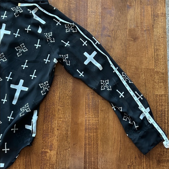 Marisol edgy Goth rock, sheer blouse cross design, black white top women’s large - Picture 13 of 14